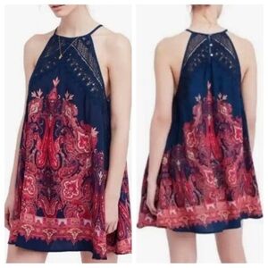 intimately free people shea printed crochet halter mini dress